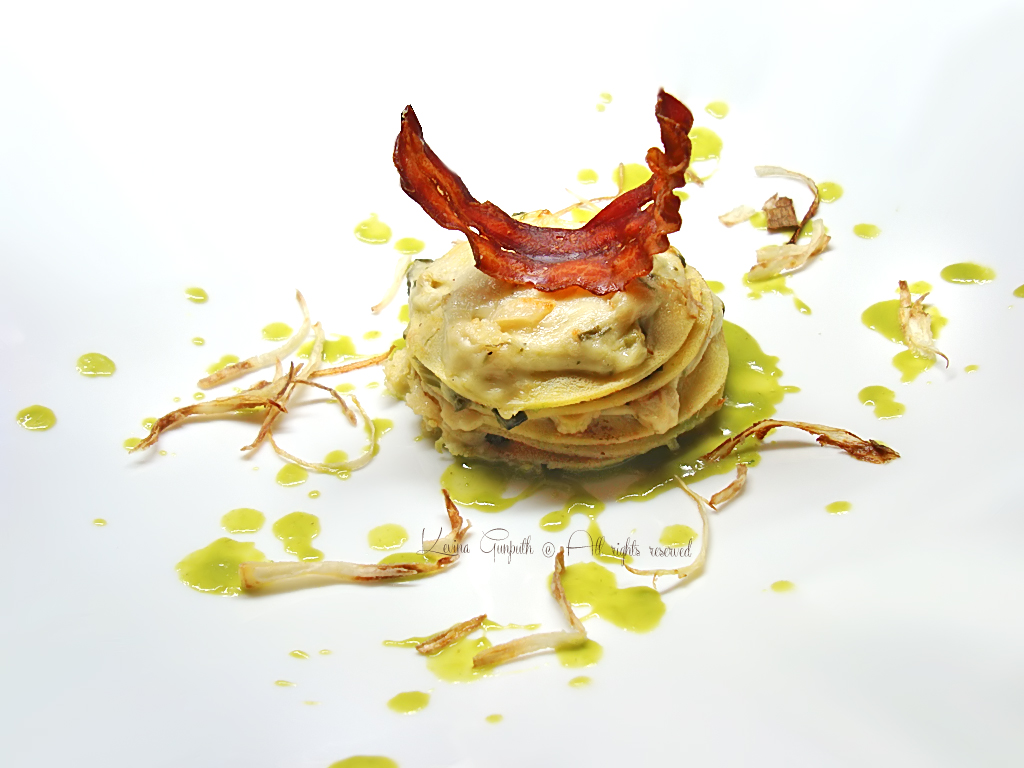 millefoglie di crespelle, asparagi e Morlacco